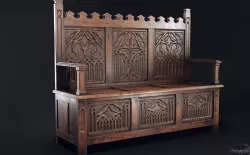 Gothic Bench Low-poly 3D model