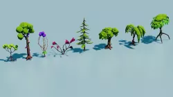 Low poly cartoon fantasy trees and plants set Low-poly 3D model