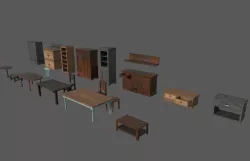 Old Living Furniture Low-poly 3D model