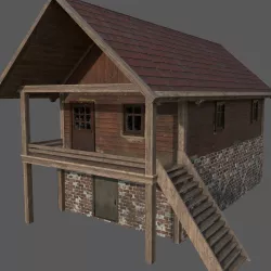Old wooden house Exterior Interior Low-poly 3D model