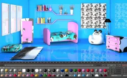 Panda Theme Game Ready Cartoon Child Furnished Bedroom Interior 3D model