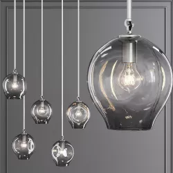 Small Bubble Pendant Satin Nickel and Gray Glass 3D model