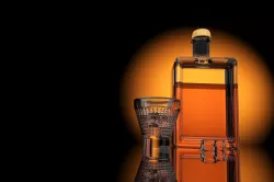 Square whisky bottle and glass with ice cubes 3D model