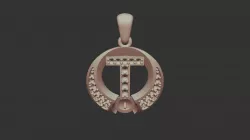 3D CAD Pearl Pendant with Letter T