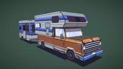3D Pixel Art Camper PickUp with trailer
