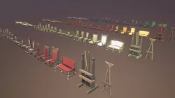 Chair, Stool, Bench and Easel ( Low Poly )