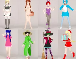 8 posed models of various toon girl 3D model