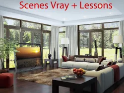 living room V-ray Interior scene 3D model