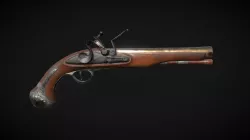 Aged Flintlock Pistol Low-poly  3D model