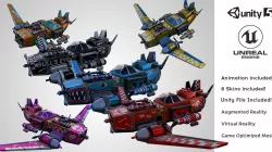 Airship Steampunk  Low Poly Animated  AR VR Collections Vol 01 Low-poly  3D model