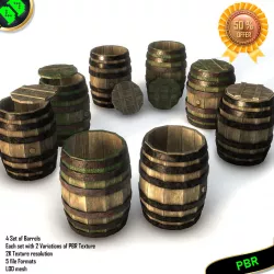 Barrels Pack PBR Low-poly  3D model