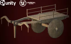 Big and Old Wood Ox Cart Low-poly  3D model