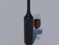 Bottle of wine and a glass 3D model