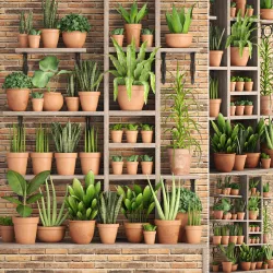 collection of plants in clay pots 3D model