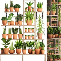 Collection of plants in clay pots 3D model