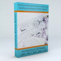 Hong Kong HKG Airport Roads Buildings and Public Transport Lines 3D model