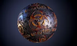 Metal Hazard Sign Bloody Bullet Holes Seamless PBR Texture Texture