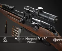 PBR Soviet Mosin Nagant 91-30 Sniper Rifle Low-poly  3D model