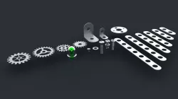 Screws nuts shims cogwheels and luminodiode 3D model