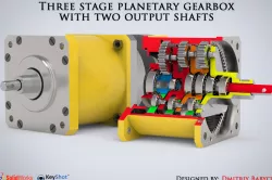 Three stage planetary gearbox with two output shafts & amination tutorial