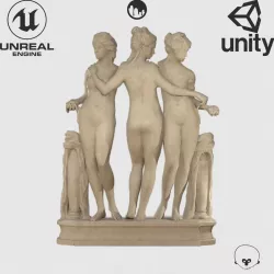 VR Sculpture Three Graces by Canova Louvre Ultra-Low-Poly Low-poly  3D model