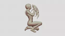 Girl with a cat 3D print model