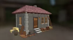 Low Poly Medieval Village House 02