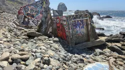 Mile Rock Beach graffiti ruins - San Francisco