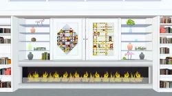 Modern fireplace with sliding doors - Shelf view