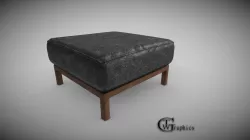 Soft Leather Footstool Black
