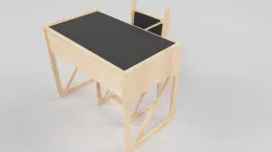 A simple Oak and Leather Chair and Desk 3D model