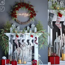 False fireplace with Christmas decoration 3D model