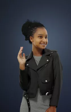 Macire An African Woman In A Leather Jacket Standing Waving 3D model