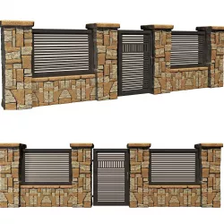 Stone fence and gate 3D model
