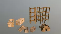 Wooden crates and shelving apocalyptic horror package Low-poly  3D model