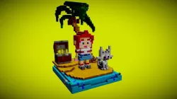 Voxel Young girl and cat