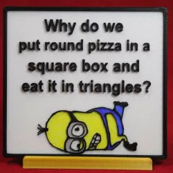 Minion - Round pizza in a square box sign/plaque