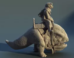 Kuiil riding a Blurrg (from the show "The Mandalorian")