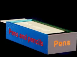 Multicoloured dovetailed pen and pencil box