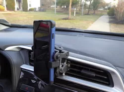 Overly complicated cell phone holder for car