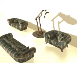 library hallway with old  sofa sets and abundant light facing 3D model