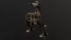 Low poly old rusty cubic battle robot Low-poly  3D model