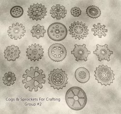 Cogs, Gears and Sprockets Group 2 [21 different styles and sizes] for Crafting Steampunk ,Mechanical ,Warhammer 40k theme terrain