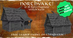 Northvakt Kickstarter teaser model, tiny medieval viking house