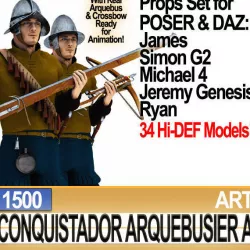 Conquistador Arquebusier Props Poser Daz A 1500 3D model