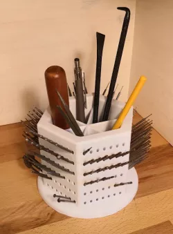 Burr holder with pencil compartment