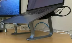 Docking laptop stand with USB-C dock holder
