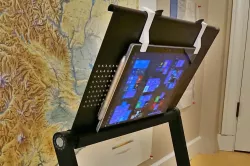 Pelican clips to hold Surface Pro 4 to negative-angled laptop stand