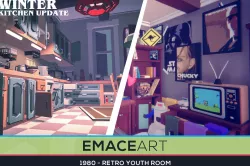 1980 - Retro Youth Room  3D Low Poly  Modular Walls Low-poly 3D model