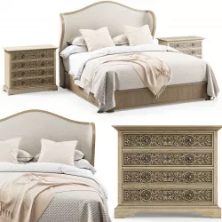 Hooker Furniture California King Bed Floresville Bachelors Chest 3D model